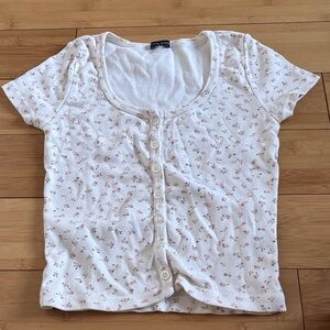 Brandy Melville White Floral crop top